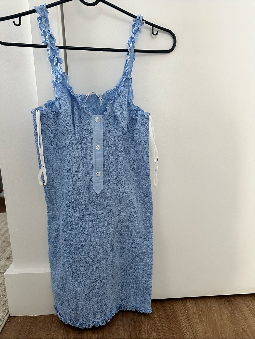 Alexander Wang Light Blue Smocked Sundress with Ruffle Straps